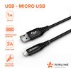 Фото Провод для зарядки телефона USB - micro USB черный нейлоновый 1м. Airline ACHM23 Airline