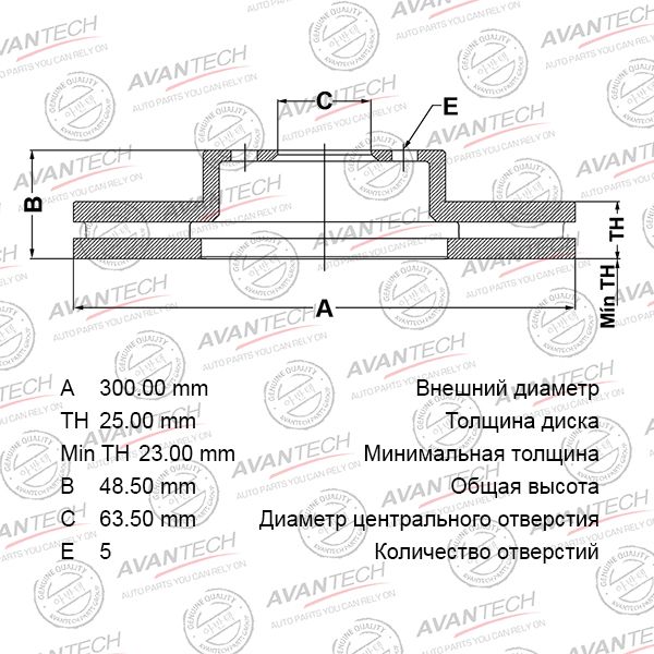 Диск тормозной FORD C-MAX 07- перед. BR2005S Avantech