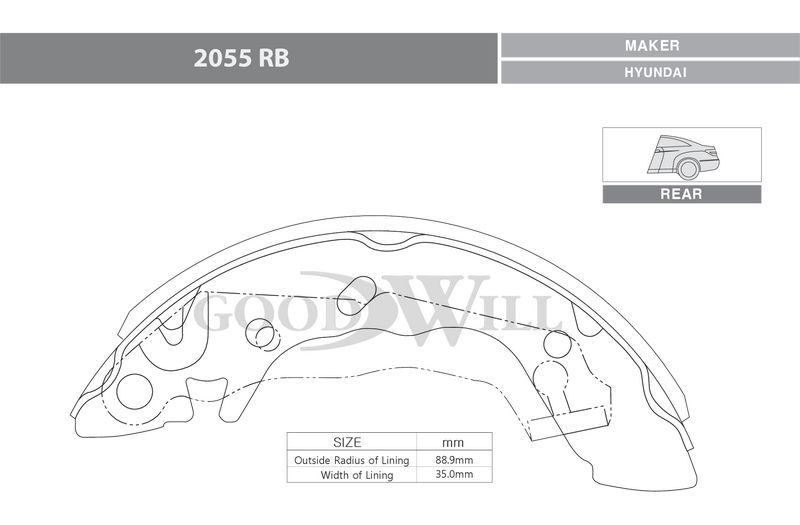 Колодки барабанные к-кт для Hyundai Lantra 1995-2000 2055rb Goodwill