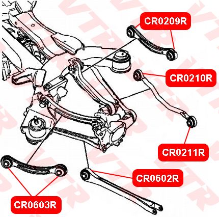 Сайлентблок тяги подвески поперечной нижней задней Chrysler Pacifica 2003-2008 cr0602r Vtr