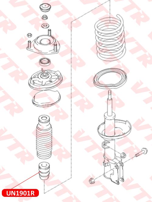 Отбойник амортизатора передней подвески, универсальный un1901r Vtr