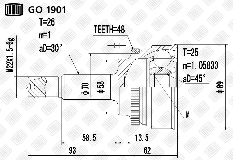 ШРУС наружный передний go1901 Trialli