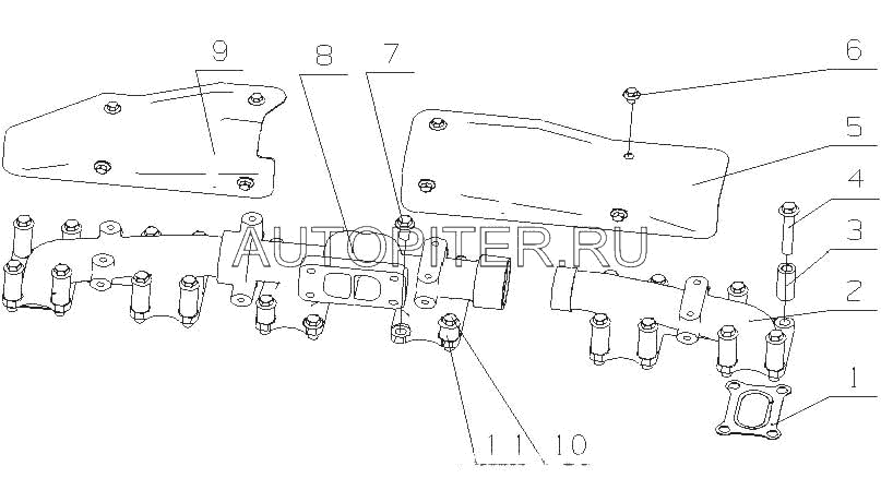 Прокладка коллектора выпускного YC6L280N-52, YC6J220-50 YUCHAI, шт j56001008250b Yuchai