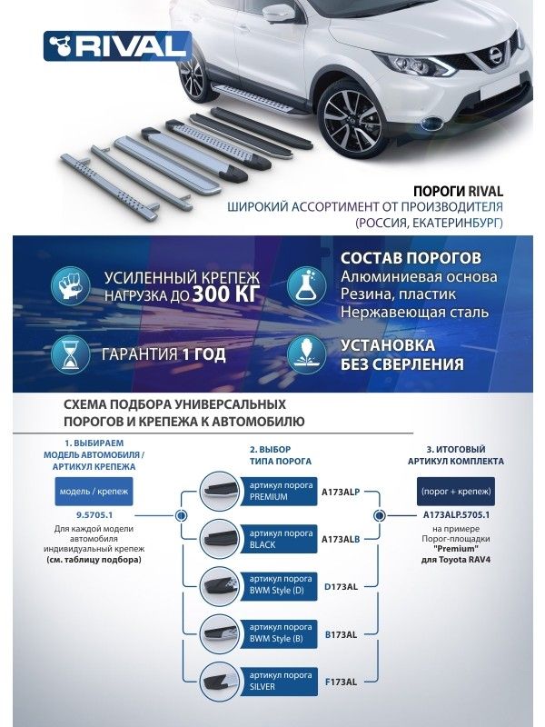 "Порог-площадка ""Bmw-Style"" D193AL + комплект крепежа, RIVAL, Ford Explorer 2011-2015-" d193al18021 Rival