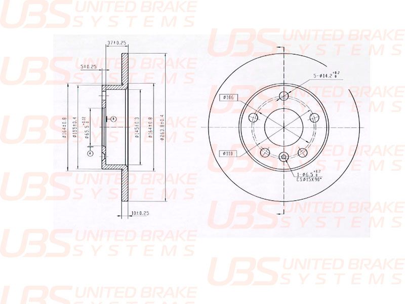 ТОРМОЗНОЙ ДИСК ДЛЯ OPEL ASTRA 98-/MERIVA 03-/ZAFIRA 99- ЗАДНИЙ �НЕ ВЕНТ., 1ШТ. b2204001 UBS