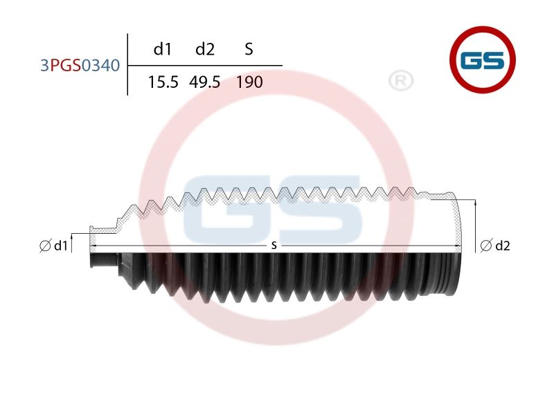 Пыльник рулевой рейки размер: 15,5x49,5x190 3pgs0340 GS