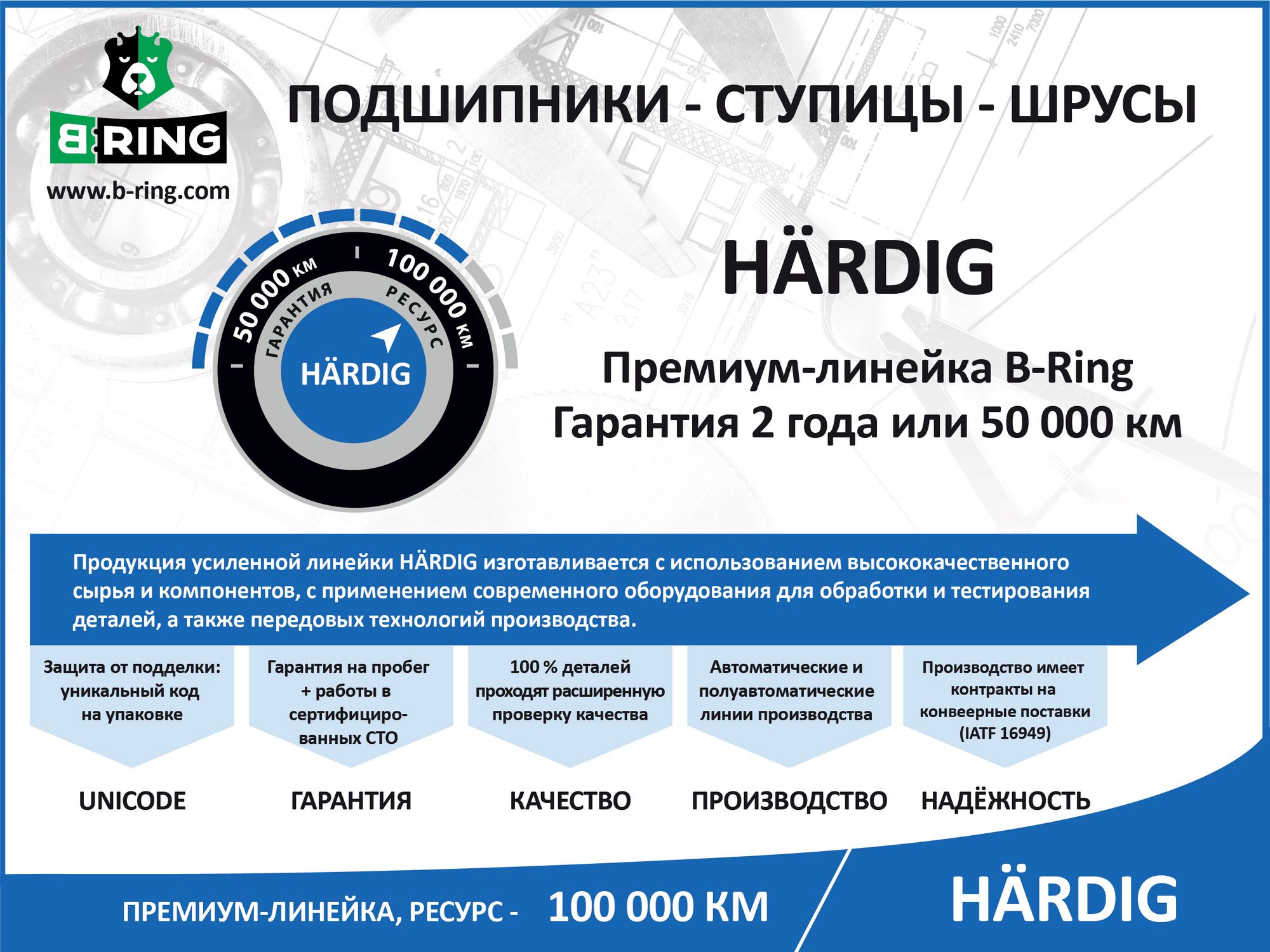 ШРУС НАРУЖНЫЙ, ЛИНЕЙКА HARDIG, С АБС, AUDI 100 (83-97), (38/25) hboc1008a B-Ring