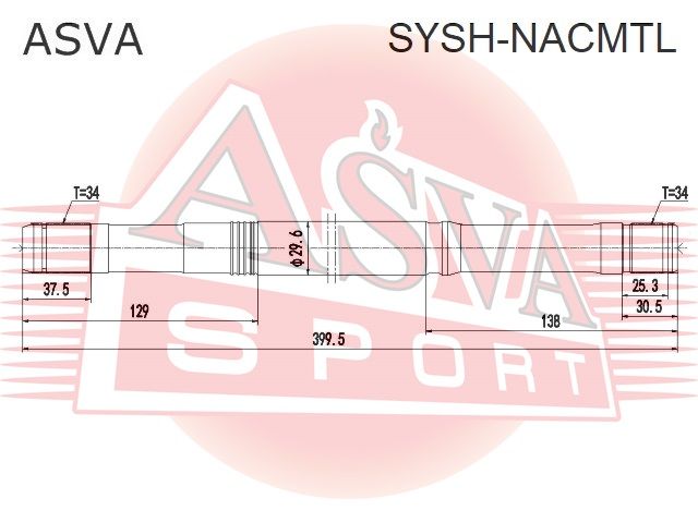 Приводной вал передн. L (399 mm.) МКПП /34z/ syshnacmtl Asva