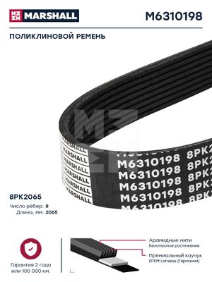 Ремень поликлиновой! 8PK2065 \ Omn MB, MARSHALL, M6310198 M6310198 Marshall