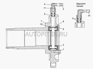 431142401081 (КАМАЗ) ЦАПФА ЛЕВАЯ В СБОРЕ Ф70Х90, L235, С ФЛАНЦЕМ 14ОТВФ122ОТВМ12Х1,25 431142401081 Камаз