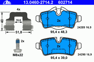 Колодки тормозные задние дисковые к-кт для Mini Coupe R58 2011-2015 13.0460-2714.2 Ate