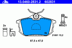 Колодки тормозные задние дисковые к-кт для Smart Forfour (W454) 2004-2006 13.0460-2831.2 Ate
