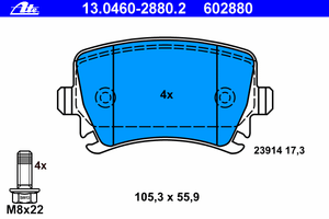 Колодки тормозные задние дисковые к-кт для VW Golf VI 2009-2013 13.0460-2880.2 Ate