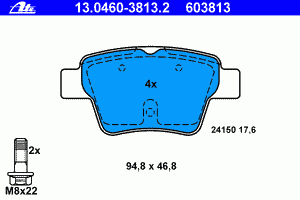 Колодки тормозные задние дисковые к-кт для Geely EMGRAND EC7 2011-2016 13.0460-3813.2 Ate