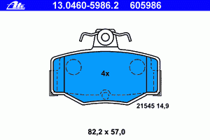 Колодки тормозные задние дисковые к-кт для Nissan Almera N16 2000-2006 13.0460-5986.2 Ate