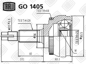 ШРУС для а/м Nissan X-Trail T30 (01-) ABS (наруж.) (GO 1405) go1405 Trialli