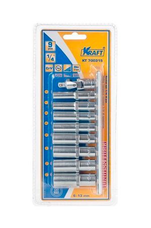 Набор торцевых головок 1/4" Dr. 9 шт. 6-13 мм - 10, шт kt700315 Kraft