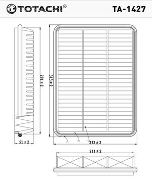 Фильтр воздушный Toyota Land Cruiser (J10, J12) 100 98--, Lexus LX 98--, GX 09-- 4.6i 4.7i ta1427 Totachi