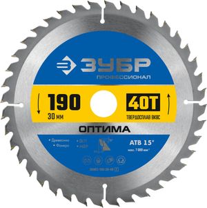 ЗУБР Оптима, 190 x 30 мм, 40Т, пильный диск по дереву, Профессионал (36903-190-30-40) 369031903040z01 Зубр
