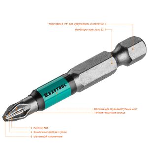Optimum Line Биты, PZ2, 50 мм, тип хвостовика E 1/4?, 10 шт в блистере, KRAFTOOL 2612425010 Kraftool