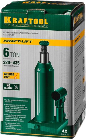 KRAFTOOL KRAFT-LIFT, 6 т, 216 - 413 мм, бутылочный гидравлический домкрат (43462-6) 434626z01 Kraftool