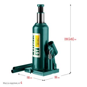 KRAFTOOL KRAFT-LIFT, 6 т, 216 - 413 мм, бутылочный гидравлический домкрат (43462-6) 434626z01 Kraftool