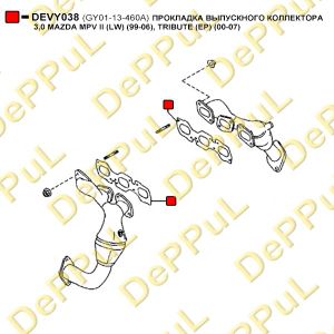 ПРОКЛАДКА ВЫПУСКНОГО КОЛЛЕКТОРА 3,0 MAZDA MPV II (LW) (99-06), TRIBUTE (EP) (00-07) devy038 Deppul