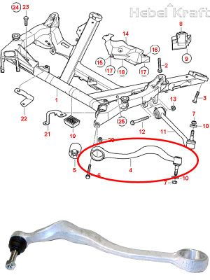 Рычаг передней подвески BMW 5-серии 520-530 E39 L пер без сайлентблока 02201015 Hebel Kraft