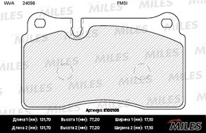 Тормозные колодки передние VW TOUAREG 02-- 3.0TDI (Датчик: нет) e100105 Miles