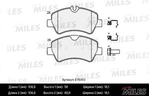 Комплект тормозных колодок, дисковый тормоз E110413 Miles