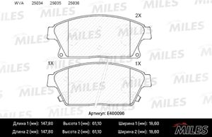 КОЛОДКИ ТОРМОЗНЫЕ СМЕСЬ LOW-METALLIC ПЕРЕДНИЕ CHEVROLET CRUZE J300, ORLANDO e400096 Miles