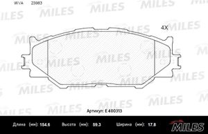 Комплект тормозных колодок, дисковый тормоз e400313 Miles