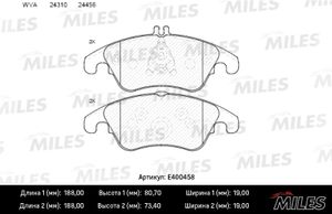 Комплект тормозных колодок, дисковый тормоз e400458 Miles