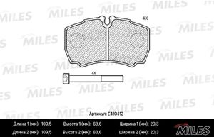 Комплект тормозных колодок, дисковый тормоз e410412 Miles