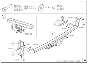 Фаркоп оцинкованный Renault Kangoo 2010-2021, Mercedes Citan 2012-2021 условно-съемное крепление шар r086a Galia