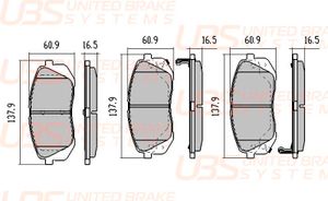 Тормозные колодки HYUNDAI i40 1.6-2.0D/2.0 11-/ix35 10-/2.0D 12-/KIA SPORTAGE 10-/12-/2.0D 14- перед b1103017 UBS