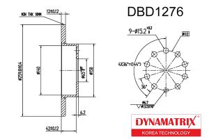 Диск тормозной VW CADDY III 04-, GOLF PLUS 05-, GOLF V 03-, GOLF VI 08-, JETTA III 05-10, SCIROCCO 0 dbd1276 Dynamatrix-Korea