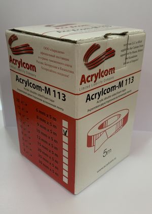 Двухсторонний скотч Акрилком М113 прозрачный носитель 0,8мм*20мм*5м  (в коробке 6 шт) 4650068750148 Акрилком