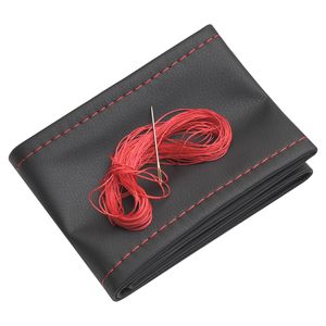 Оплетка для руля прошивная М экокожа гладкая (черный) красная нитка 8001011014 Rezkon