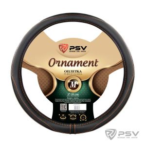 "Оплетка на руль ""PSV"" иск.кожа ORNAMENT Fiber (Черный/Отстрочка коричневая) M" 130515 PSV