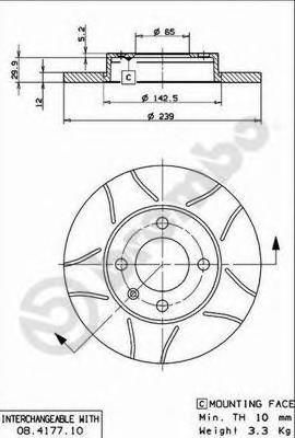 Диск то�рмозной передний не вентилируемый для Seat Cordoba 1996-1999 08.4177.75 Brembo