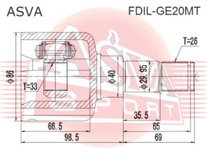 ШРУС лев. FORD MONDEO PETROL 4CYL MT GE 2000-2007 FDILGE20MT Asva
