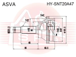 ШРУС НАРУЖНЫЙ ЛЕВЫЙ 2.0 ATA ДУБЛИКАТ  HYSNT20A47 Asva