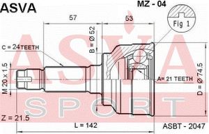 ШРУС наружный 21x52x24 (MAZDA 323 FAMILIA(BD,BF) F MZ04 Asva