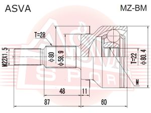 ШРУС НАРУЖНЫЙ MAZDA 3 28x22x58 MZBM Asva