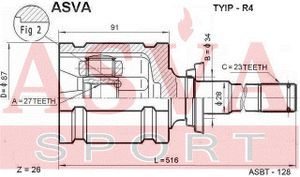 Полуось промежуточная (привод) для Toyota RAV 4 2006-2013 TYIPR4 Asva