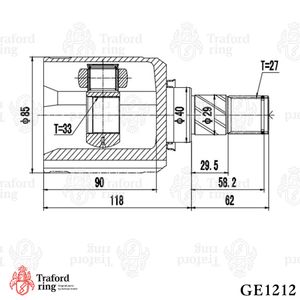 ШРУС внутренний левый, Nissan Qashqai (06-) 2.0i (27 шлц.) ge1212 Traford Ring