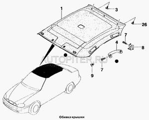 Обивка потолка Lanos седан 96487628 96487628 General Motors
