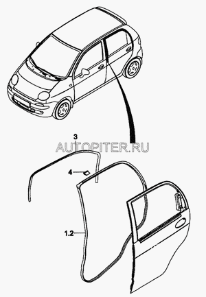 Уплотнитель (внутри) для Daewoo Matiz (M100 M150) 1998-2015 96567866 General Motors