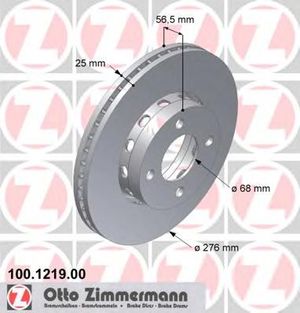 100.1219.00 (Zimmermann) Диск торм. пер. Audi 80 2.6/2.8E/Quattro.276*25 100121900 Zimmermann